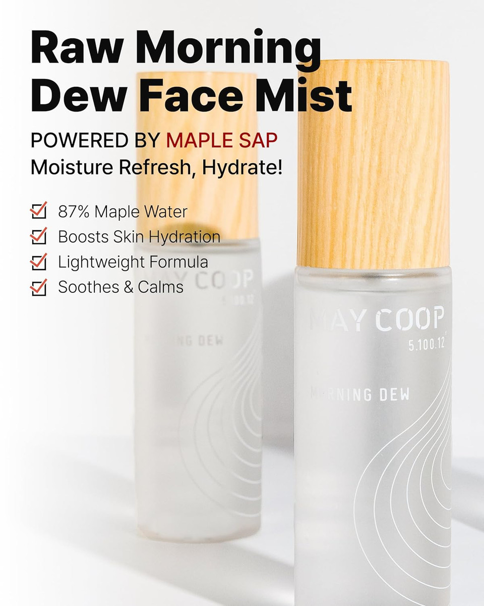 May Coop Raw Morning Dew Face Mist  Korean Hydrating Facial Spray With 87% Maple Water & Hyaluronic Acid - Refreshing & Lightweight Formula For Sensitive Skin, 2.71 Fl.Oz