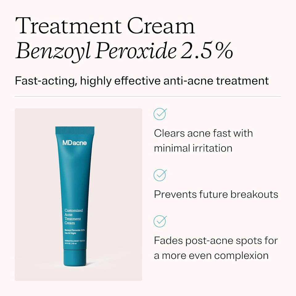 Mdacne - Acne Treatment- Benzoyl Peroxide Cream 2.5% - Unclogs Pores, Reduces Blemishes & Enhanced With - Plant-Based Ingredients For Sensitive Skin