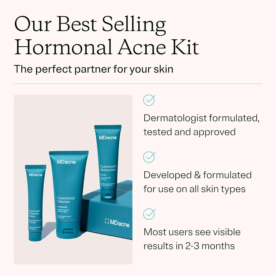 Mdacne 3 Step Retinol Acne Kit - Retinol Cream 0.25%, Salicylic Acid Cleanser, Niacinamide Moisturizer - Plant-Based Products For Hormonal Acne, Blemishes, And Wrinkles. 30 Day Complete Acne Care Kit