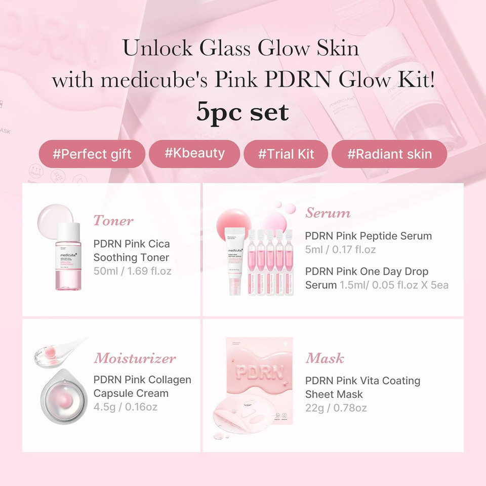Medicube Salmon Dna Pdrn Trial Kit | Glass Glow Mini Skincare Set With Toner, Serum & Sheet Mask For Hydrating, Firming, Moisturizing |Gift & Travel Essentials For Women & Girls | Korean Skincare Medicube Salmon Dna Pdrn Trial Kit | Glass Glow Mini Skincare Set With Toner, Serum & Sheet Mask For Hydrating, Firming, Moisturizing |Gift & Travel Essentials For Women & Girls | Korean Skincare