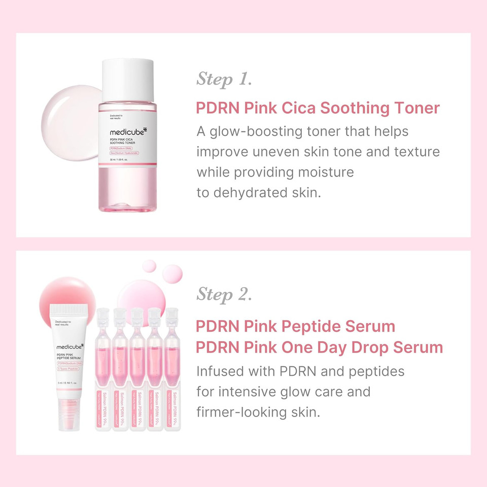 Medicube Salmon Dna Pdrn Trial Kit | Glass Glow Mini Skincare Set With Toner, Serum & Sheet Mask For Hydrating, Firming, Moisturizing |Gift & Travel Essentials For Women & Girls | Korean Skincare Medicube Salmon Dna Pdrn Trial Kit | Glass Glow Mini Skincare Set With Toner, Serum & Sheet Mask For Hydrating, Firming, Moisturizing |Gift & Travel Essentials For Women & Girls | Korean Skincare
