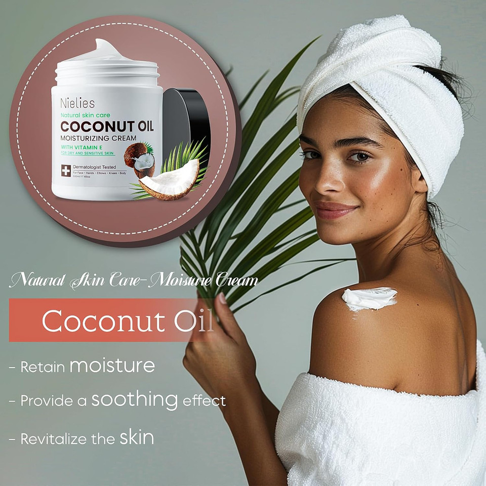 Spa Size 500Ml Coconut Oil Moisturizing Cream & Vitamin E., Coconut Oil For Skin, Face, Hands, Hair. Intense Hydration For Dry Skin