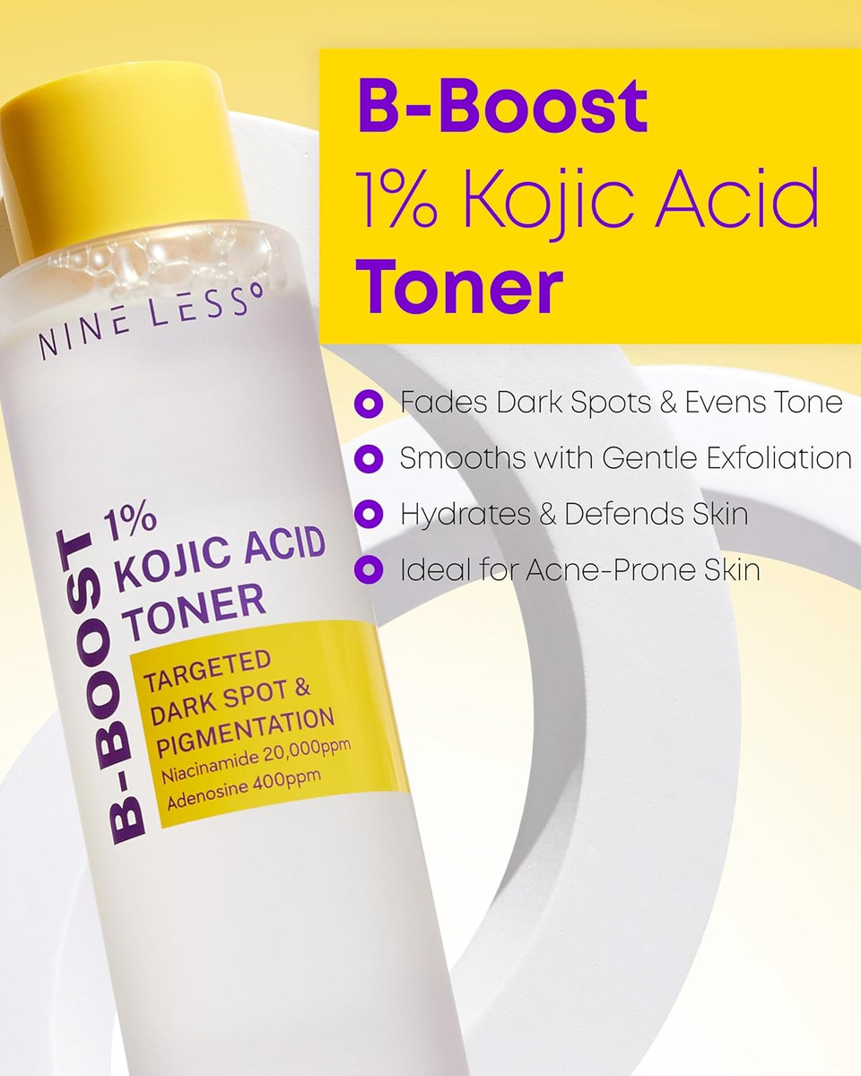 B-Boost 1% Kojic Acid Toner With 2% Niacinamide For Dark Spot Correction - Korean Skincare For All Skin Types - Formula With Adenosine & Probiotics - 6.76 Fl. Oz
