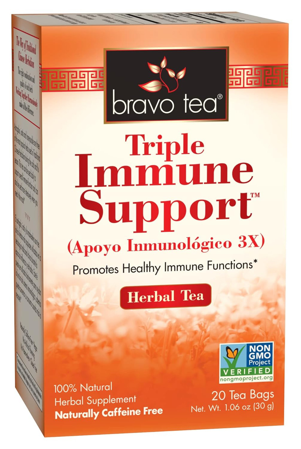 Bravo Tea Triple Immune Support Herbal Tea Caffeine Free, 20 Tea Bags
