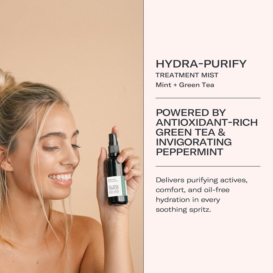 Odacité Anti Aging Face Serum - Mint & Green Tea Hydra-Purifying Mist Glow Recipe, Acne & Pimple Prone Skin, Clearing Face Mist For Hydration, Blemishes, Clogged Pores, Tired Complexion - 1.69 Fl. Oz