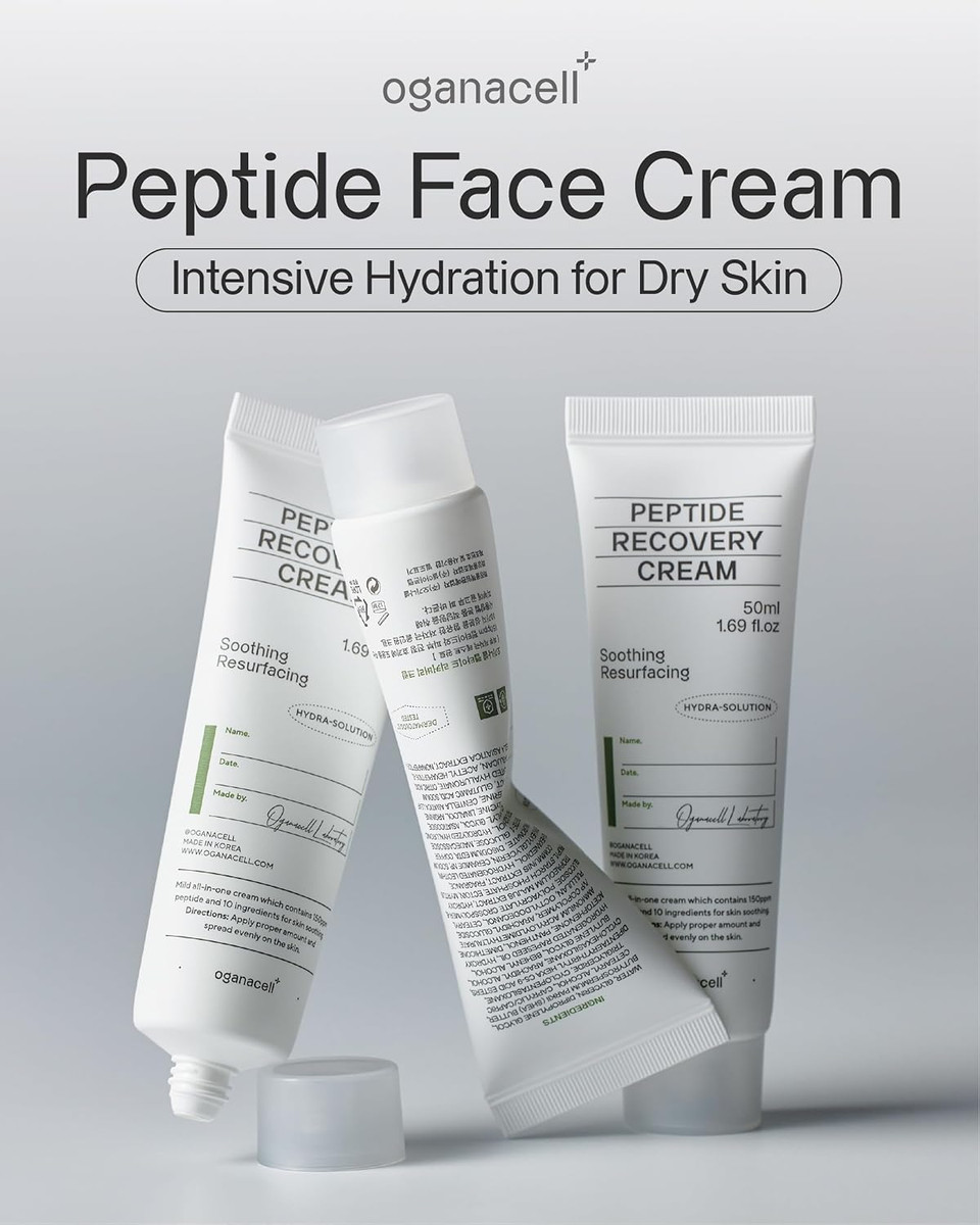 Oganacell Peptide Face Cream (1.69Fl Oz) - Intensive Hydration For Dry Skin, Itchiness, Redness. Korean Skin Care. Ceramide Np, Shea Butter, Panthenol