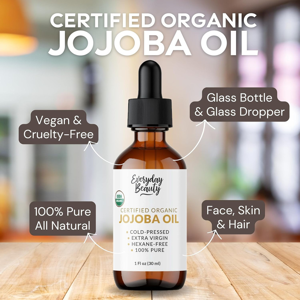 Organic Jojoba Oil | 100% Pure, Cold-Pressed, Unrefined | Usda Certified Organic | Amber Glass Bottle With Glass Dropper | For Face, Skin & Hair - 1 Fl Oz