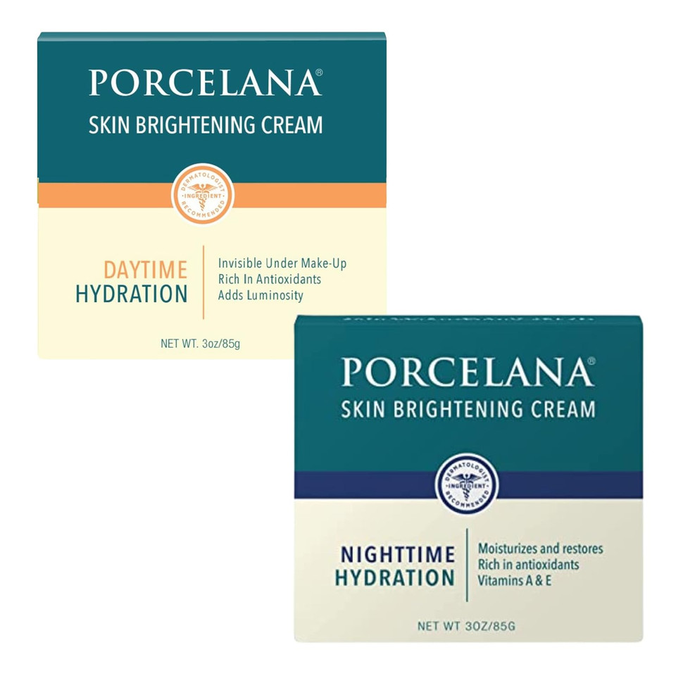 Porcelana Daytime & Nighttime Hydration Cream Set (Updated Formula) - Fades Dark Spots & Evens Skin Tone - For Sun Or Age Spots, Acne Scarring, Melasma & Other Discoloration