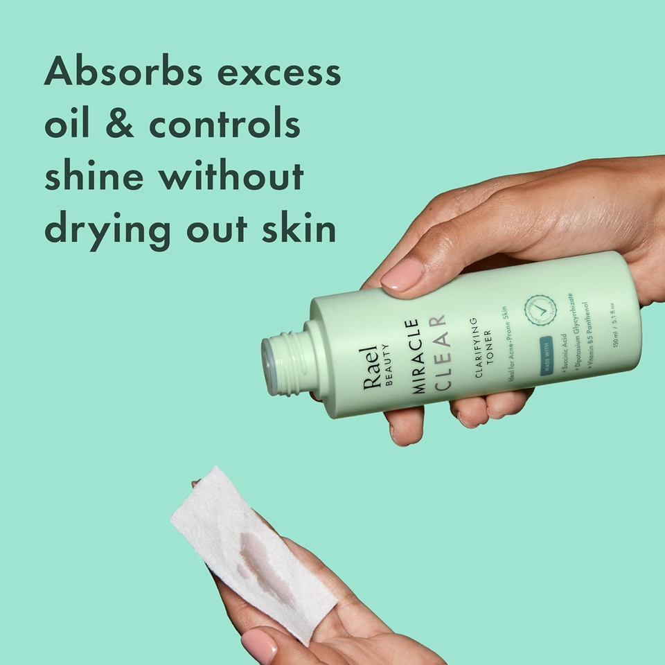 Rael Toner For Face, Miracle Clear - Reducing Pores And Oils With Succinic Acid, Hydrating Vitamin B5, Vegan, Korean Skin Care (5.1 Fl Oz)