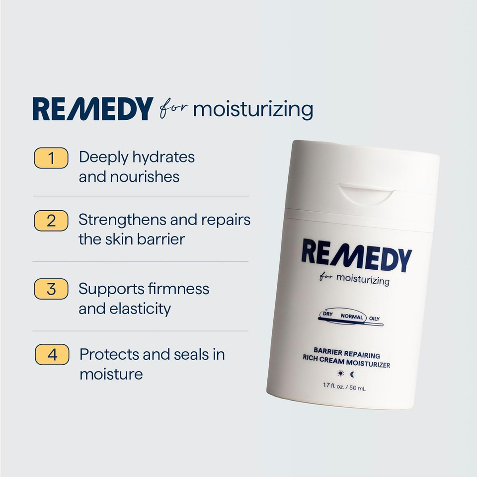 Remedy For Rich Moisture - Barrier Repairing Rich Cream Moisturizer For Normal To Dry Skin - Quadruple Ceramide Complex, Peptides, Squalane, Glycerin- By Dermatologist Dr. Shah, 1.7 Fl. Oz