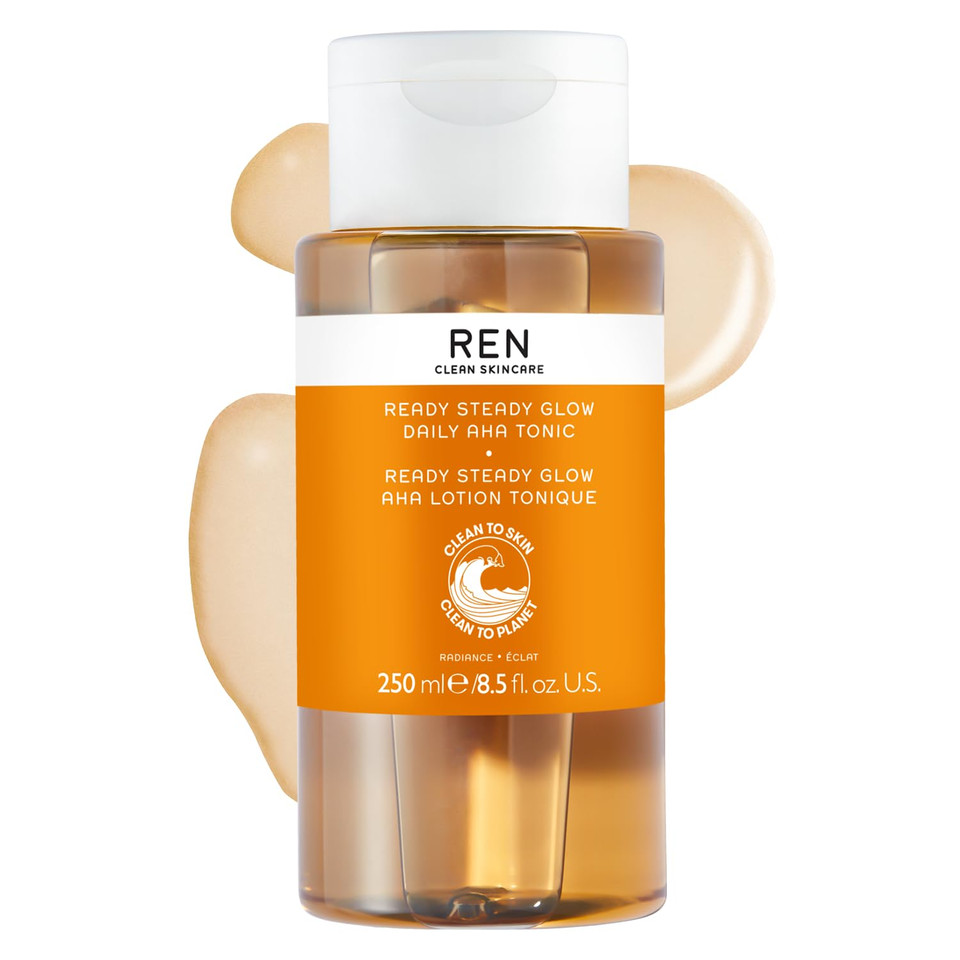 Ren Clean Skincare Glow Tonic - Cruelty Free & Vegan Pore Reducing Toner With Resurfacing Ahas & Bhas - For Daily Facial Brightening, Exfoliate, Hydrate & Even Skin Tone