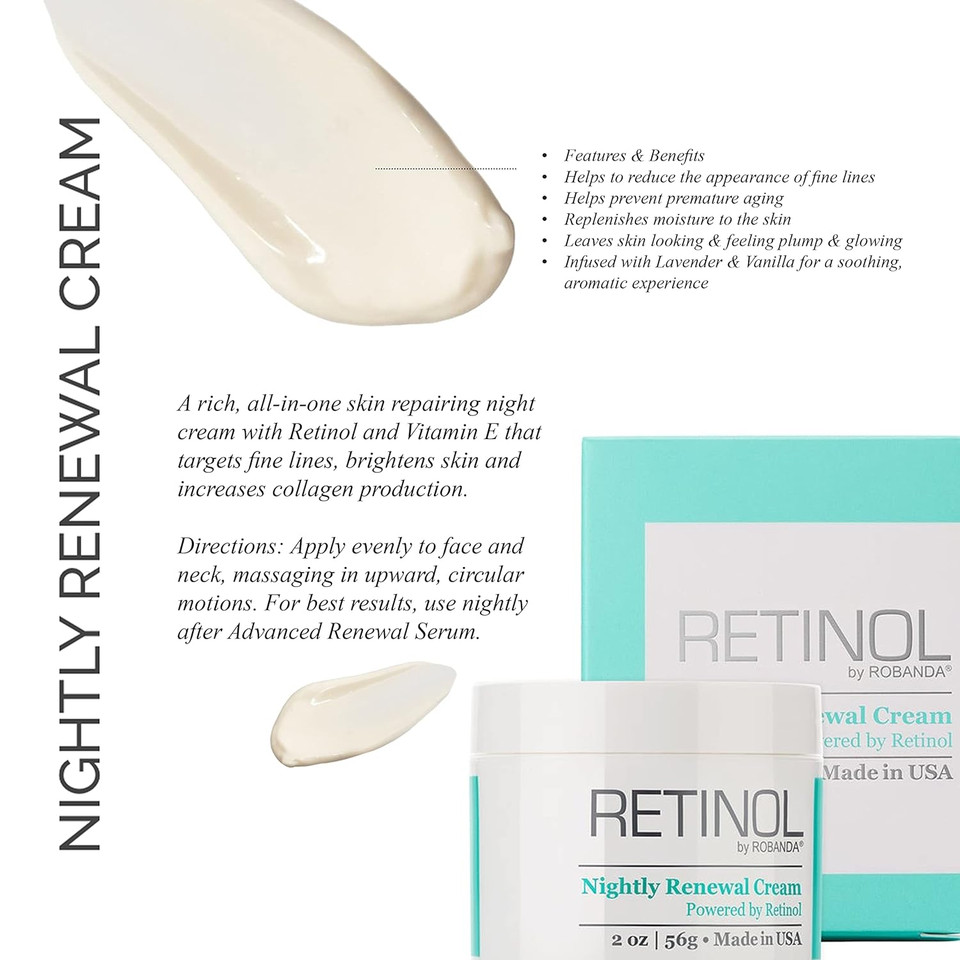 Retinol Nightly Renewal Cream ¦ All In One Age Repairing Night Cream Targets Wrinkles And Fine Lines