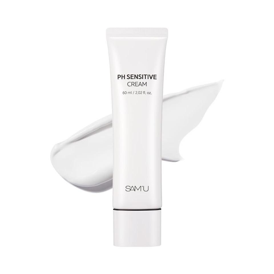 Sam'U Ph Sensitive Cream Face Moisturizer With Ceramide, Hyaluronic Acid & Allantoin & Centella, Long-Lasting Hydration, Quick Absorbing Formula, Hypoallergenic Korean Skin Care 2.02 Fl Oz