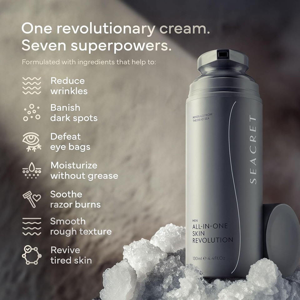 Seacret Men All-In-One Skin Revolution  7-In-1 Day & Night Face Cream - Anti-Aging Moisturizer, Hydrating Face Cream, Helps To Reduce Wrinkles, Dark Spots & Puffiness  4.4 Fl.Oz