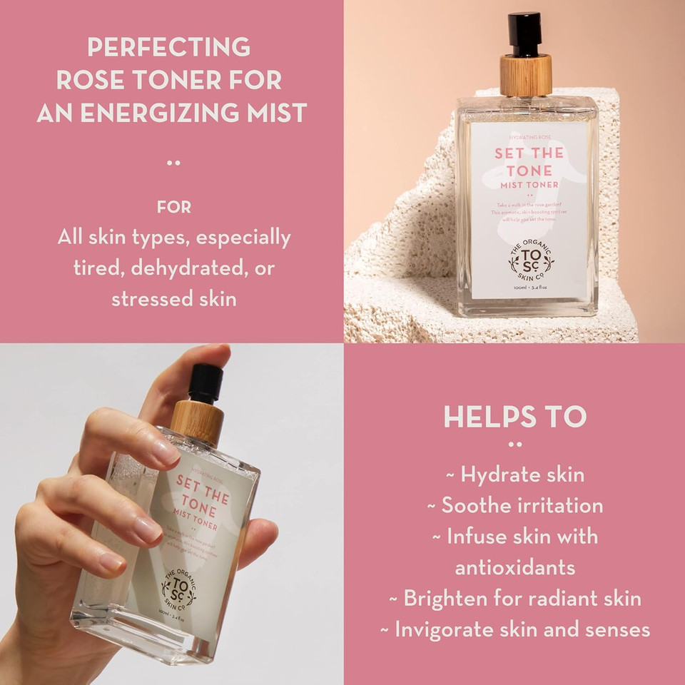 Set The Tone By The Organic Skin Co. | Hydrating Rosewater Facial Spray | Honeysuckle, Rose Oil, Aloe Vera Face Toner For Women & Men Set The Tone By The Organic Skin Co. | Hydrating Rosewater Facial Spray | Honeysuckle, Rose Oil, Aloe Vera Face Toner For Women & Men