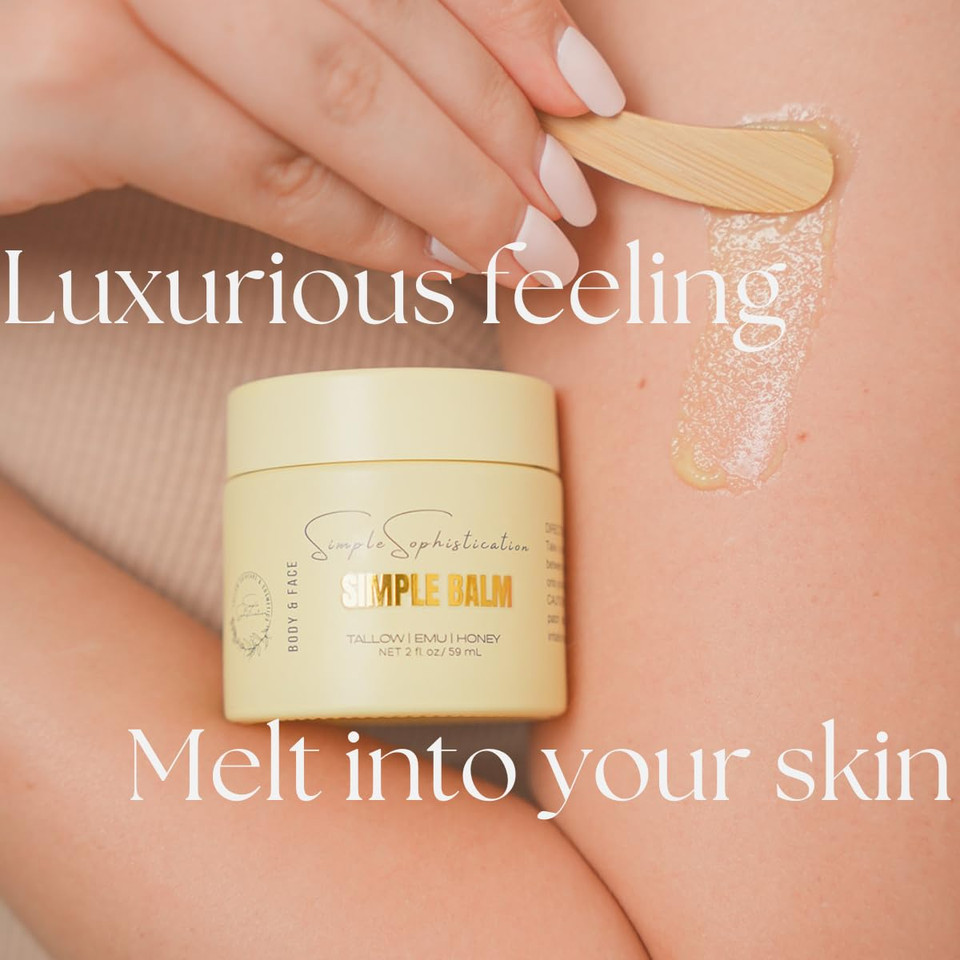 Simple Sophistication Tallow | Emu | Honey Balms Gentle, Natural With Manuka Honey Intense Nutrition For Healthy, Clear, Calm, Younger Face And Skin - Simple Balm - Made In Usa