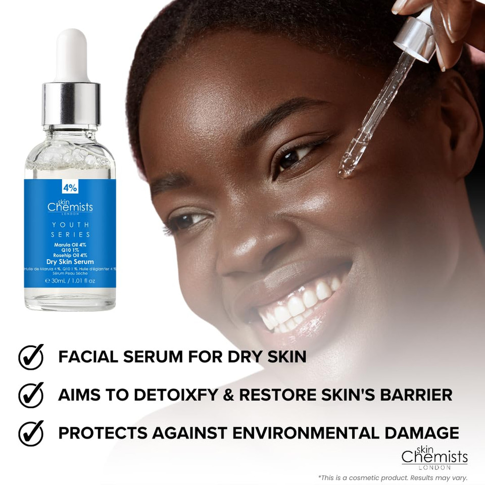 Skin Chemists Dry Skin Face Serum | Hydrating Dry Skin Serum With Marula Oil 4%, Q10 1%, And Rosehip Oil 4% - Deep Hydration And Nourishment For Lasting Radiance