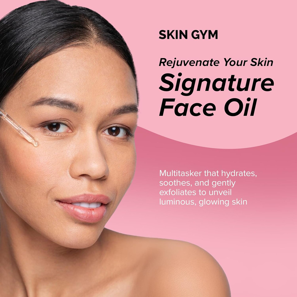 Skin Gym Signature Facial Oil, Moisturizing & Exfoliating - With Vitamin E, Jojoba, Rosehip, Apricot Seed