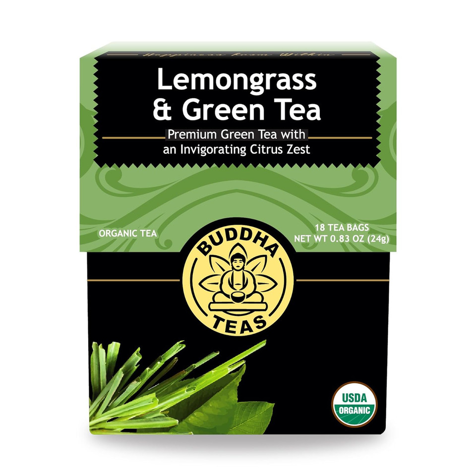 Buddha Teas Organic Lemongrass & Green Tea - Ou Kosher, Usda Organic, Ccof Organic, 18 Bleach-Free Tea Bags