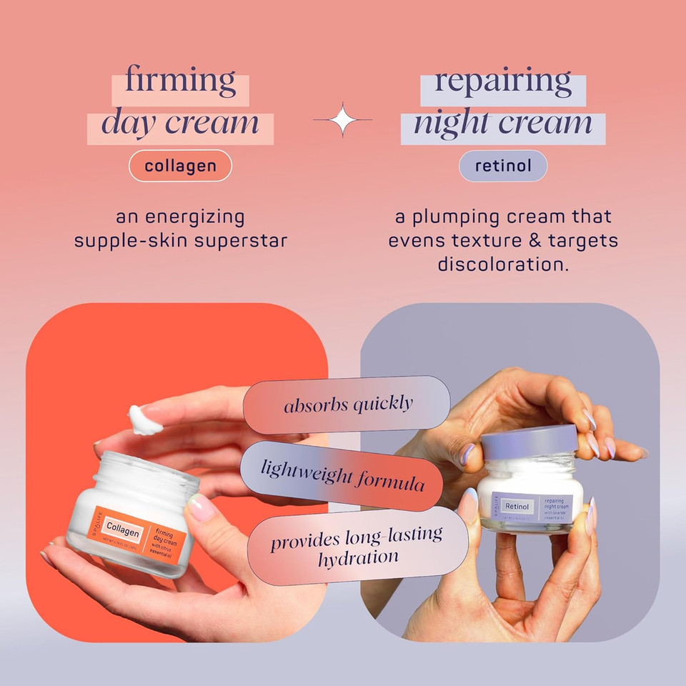 Spalife Plump + Correct Day To Night Cream Duo  Day & Night Face Cream Set  For Dull Skin, Fine Lines & Wrinkles, Loss Of Firmness, Uneven Texture, Anti-Aging With Retinol & Collagen Moisturizers