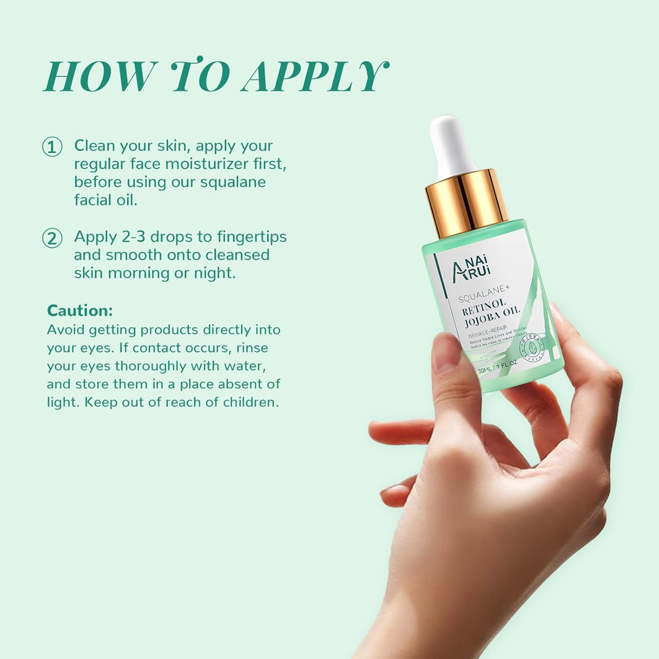 Squalane Retinol Jojoba Oil Moisturizer For Face Hydrate, Nourish, Moisturize Fine Lines And Wrinkles, Wrinkle-Repair Facial Oil For Smoother, Supple Skin 1 Fl. Oz