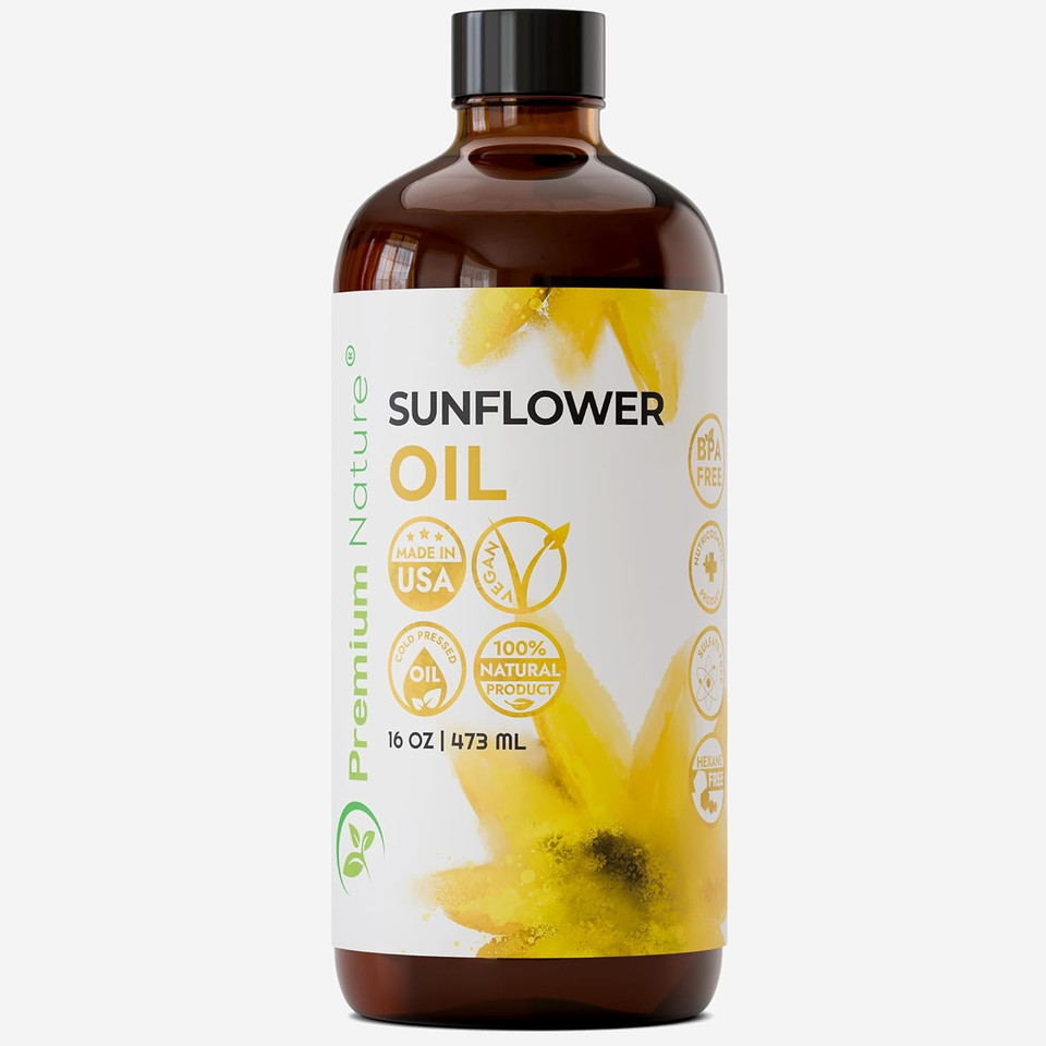 Sunflower Oil Cold Pressed Seed Oils Unrefined Sun Flower Liquid For Face Hair Skin Sunflowers Essential Oil Carrier For Mixing Pure Massage Oil 16Oz
