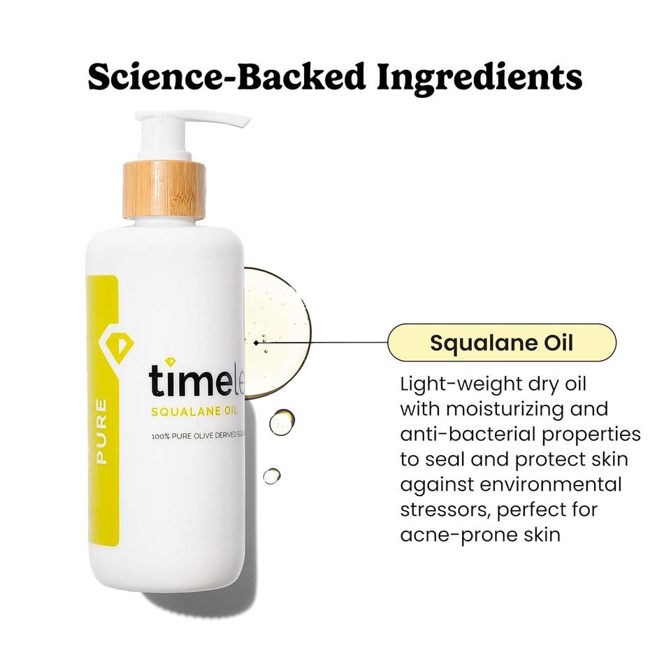 Timeless Skin Care Squalane Oil 100% Pure - Plant-Based Face Oil - Fragrance-Free - For Dry Skin - Moisturizing - 8 Oz