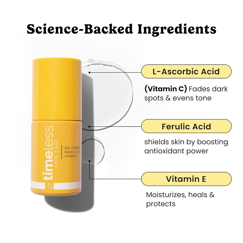 Timeless Skin Care Vitamin C Serum With Vitamin E & Ferulic Acid - Serum - For Oily & Dry Skin - Fragrance-Free - 1 Fl Oz