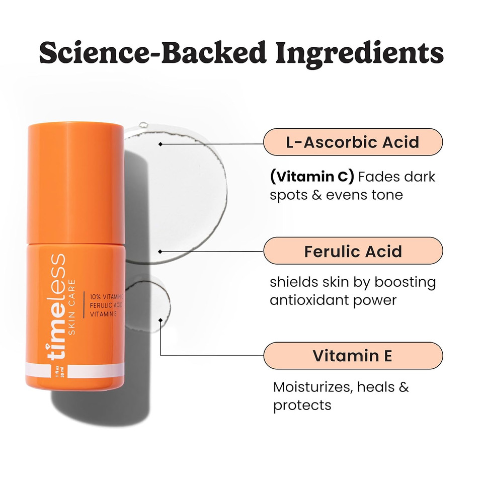Timeless Skin Care Vitamin C Serum With Vitamin E & Ferulic Acid - Serum - For Oily & Dry Skin - Fragrance-Free - 1 Fl Oz