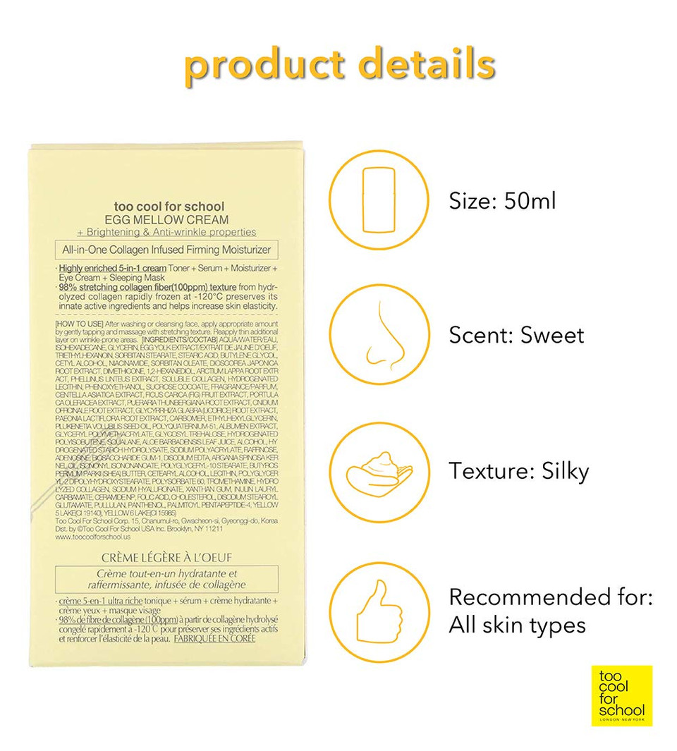 Too Cool For School All-In-One Egg Mellow Cream, 5-In-1 Firming Moisturizer, 1.76 Oz