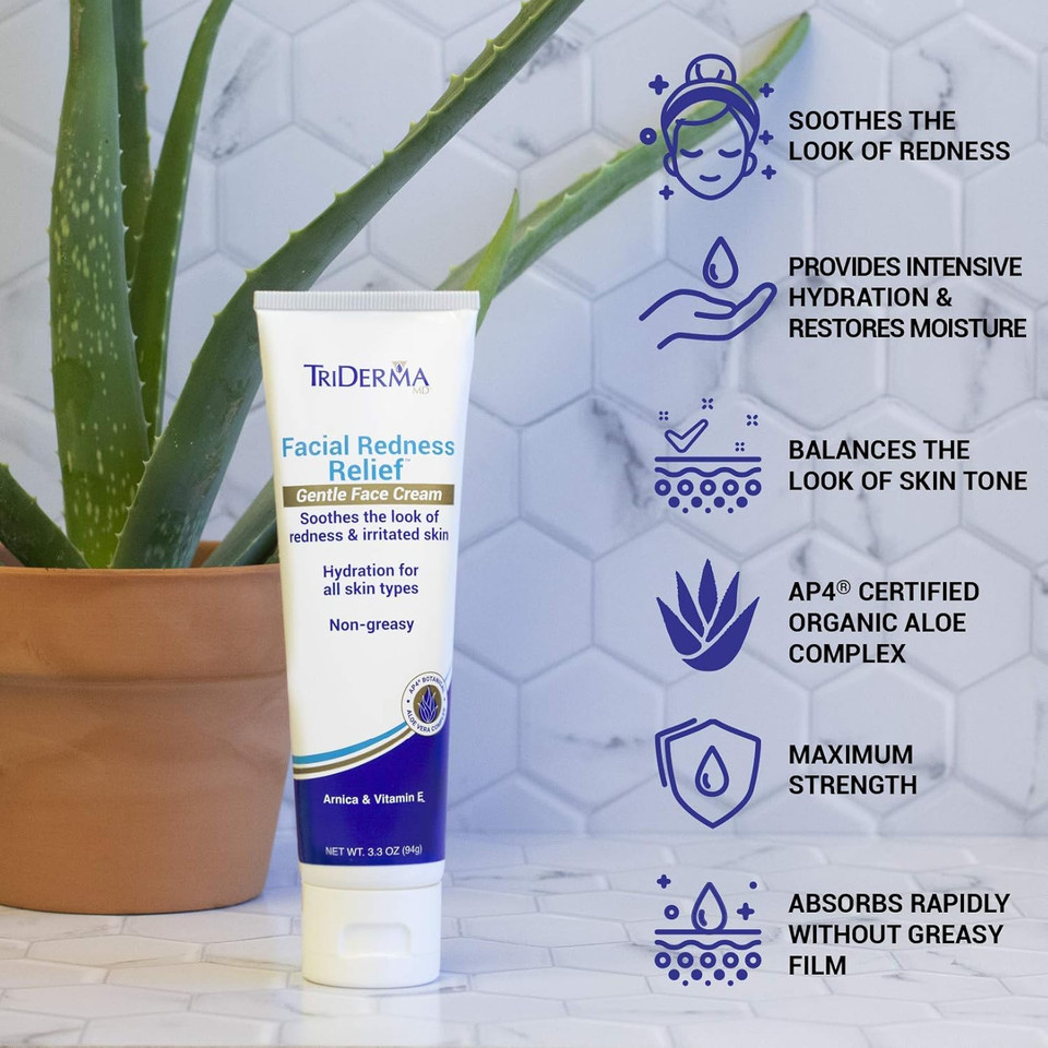 Triderma Facial Redness Relief Gentle Face Cream, Soothing & Relieving Daily Moisturizer For Redness, Repair Uneven Skin Tone, Irritated Or Sensitive Skin | Day/Night | (2.2 Oz. Tube) Triderma Facial Redness Relief Gentle Face Cream, Soothing & Relieving Daily Moisturizer For Redness, Repair Uneven Skin Tone, Irritated Or Sensitive Skin | Day/Night | (2.2 Oz. Tube)