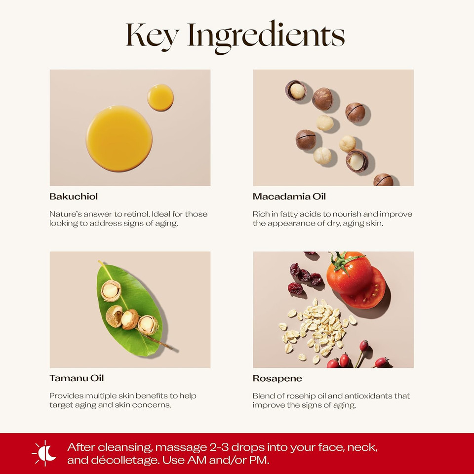 Trilogy Rosapene Bakuchiol Oil, Anti-Aging Natural Active Blend, 1.0 Fl Oz