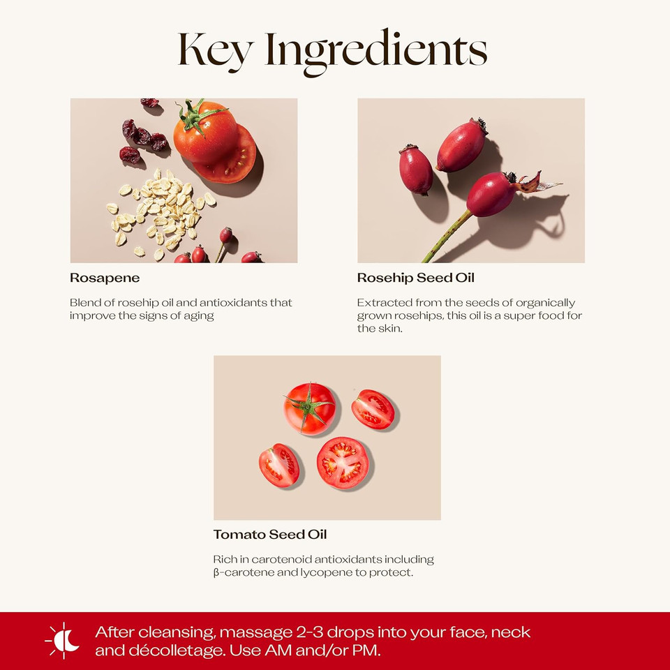 Trilogy Rosehip Oil Antioxidant+, Certified Organic Hydration & Repair Beauty Oil, 1.0 Fl Oz