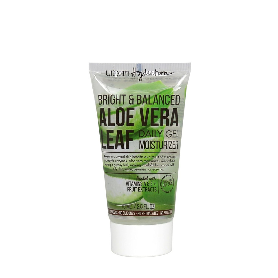 Urban Hydration Bright & Balanced Aloe Vera Leaf Facial Gel Moisturizer | Lightweight, Hydrates, Reduces Inflammation, Helps With Acne, Benefits For Smooth Skin, All Skin Types | 2.5 Fl Ounce