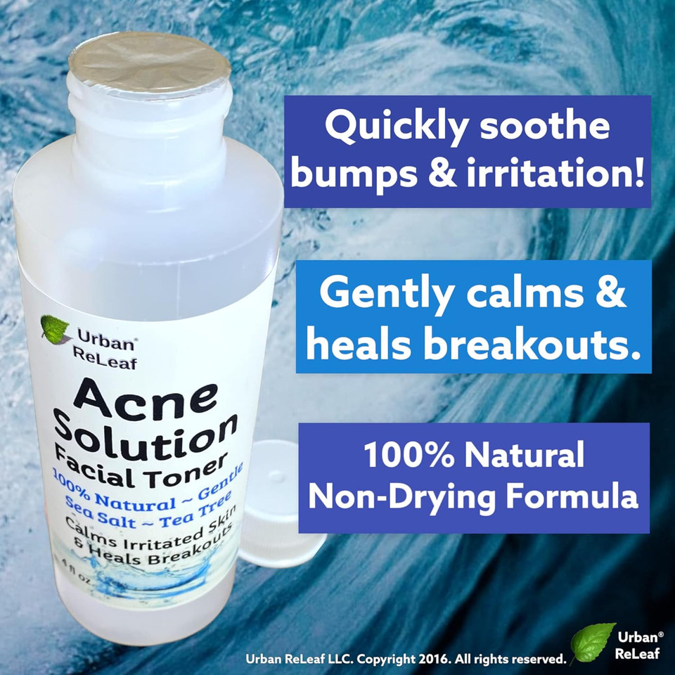 Urban Releaf Acne Solution Facial Toner! Sea Salt & Tea Tree. Soothe Skin, Calm Breakouts. 4 Oz. Gentle Effective. 100% Natural & Soothing. Reduce The Appearance Of Pores