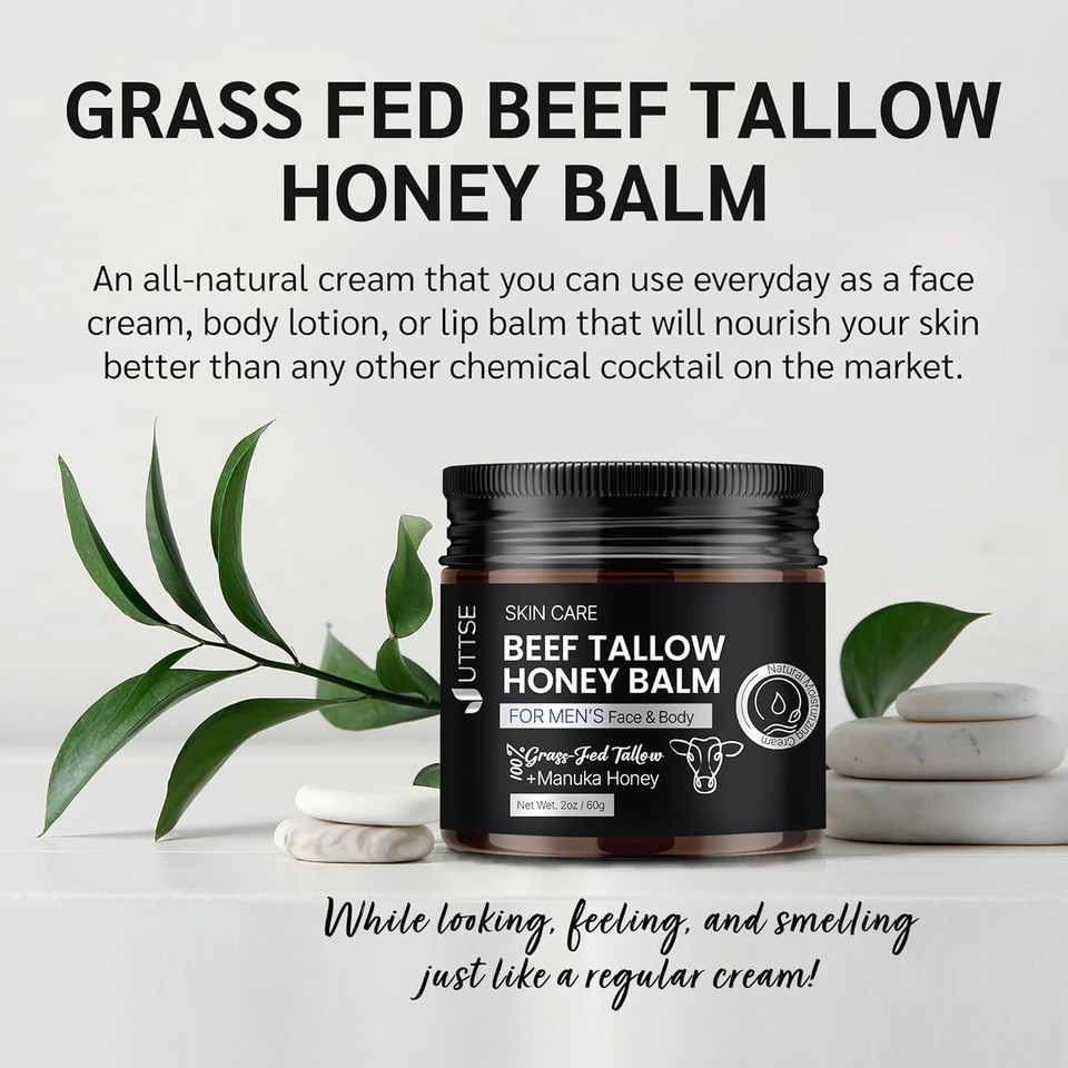Beef Tallow Honey Balm For Skin:100% Grass-Fed Beef Tallow Moisturizer For Face And Body - Tallow Balm With Olive Oil Manuka Honey For Sensitive Dry Skin Repair 2 Oz