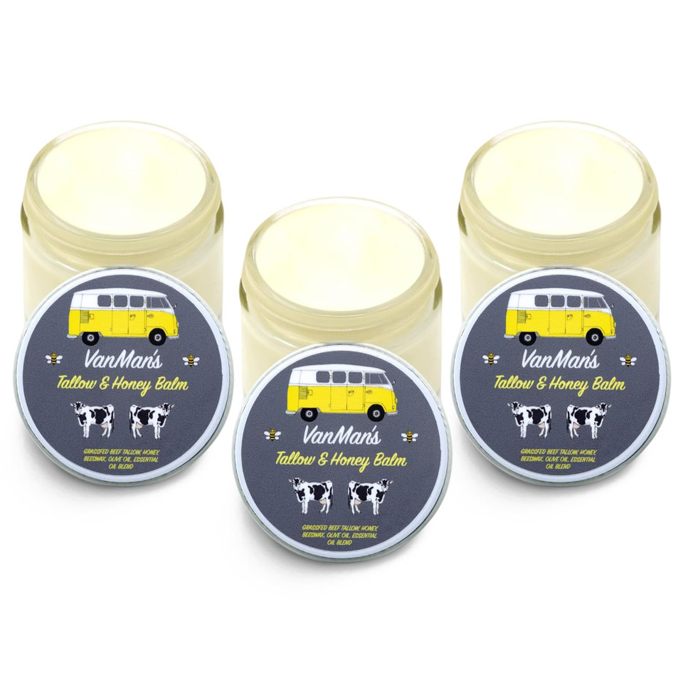 VanmanS - Tiny Bison Tallow And Honey Balm - Unscented Grass-Fed/Finished Bison Tallow And Manuka Honey Cream With Royal Jelly - For Dry, Delicate Skin - 0.25 Oz