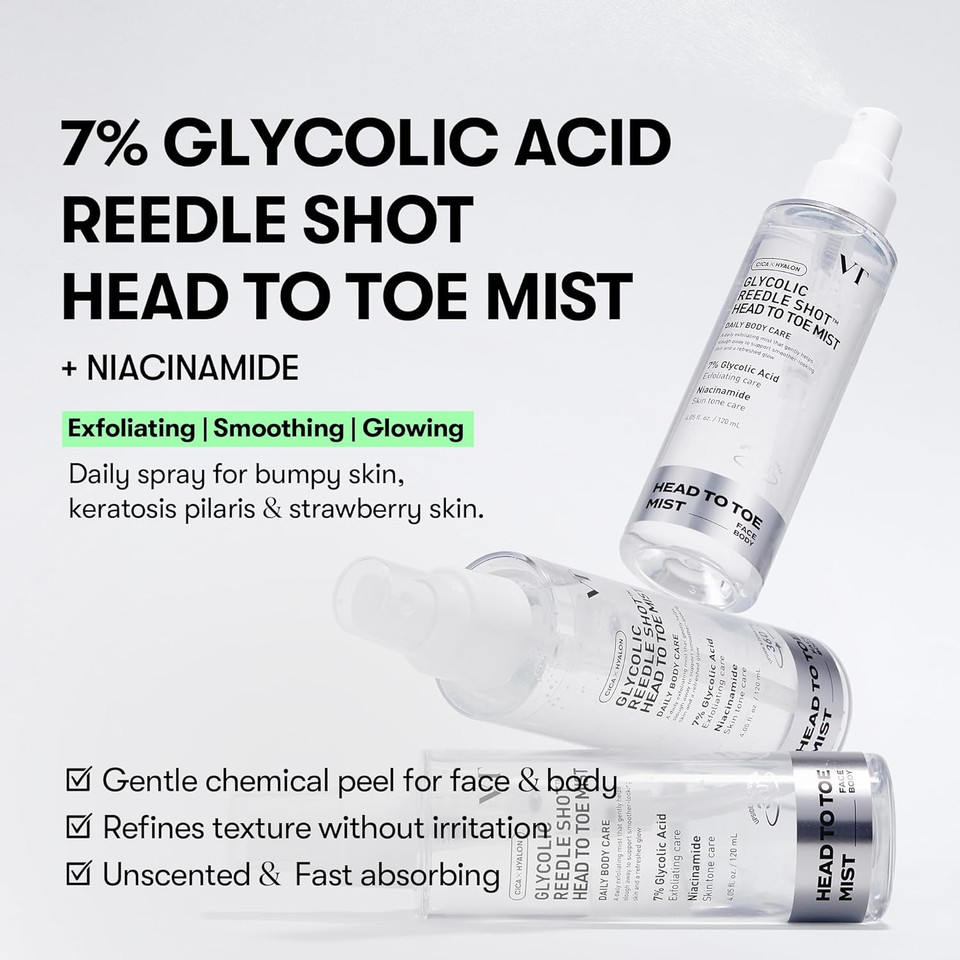 Vt Cosmetics 7% Glycolic Acid Reedle Shot Head-To-Toe Mist With Niacinamide, Exfoliating Spray For Bumpy & Strawberry Skin, Dark Spots, Skin Texture, Keratosis Pilaris, Korean Skincare (4.05 Fl Oz) Vt Cosmetics 7% Glycolic Acid Reedle Shot Head-To-Toe Mist With Niacinamide, Exfoliating Spray For Bumpy & Strawberry Skin, Dark Spots, Skin Texture, Keratosis Pilaris, Korean Skincare (4.05 Fl Oz)