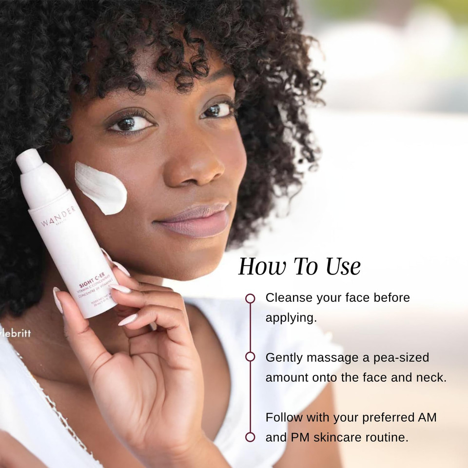 Wander Beauty Sight C-Er Vitamin C Concentrate - 20% Vitamin C Cream To Plump, Brighten, & Hydrate Face - Brightening Moisturizer With Vitamin E, Kakadu Plum, Niacinamide, & Hyaluronic Acid - 1.01 Oz
