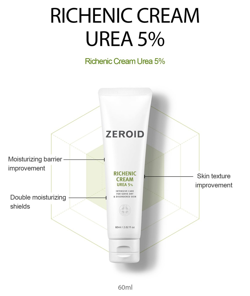 Urea 5% + Mle Skin Barrier Richenic Cream | Intensive Moisturizer For Dry, Rough & Flaky Skin | Ceramide Hydrating Lotion With Panthenol & Allantoin For Sensitive Skin | Zeroid | 2 Fl Oz (60Ml)