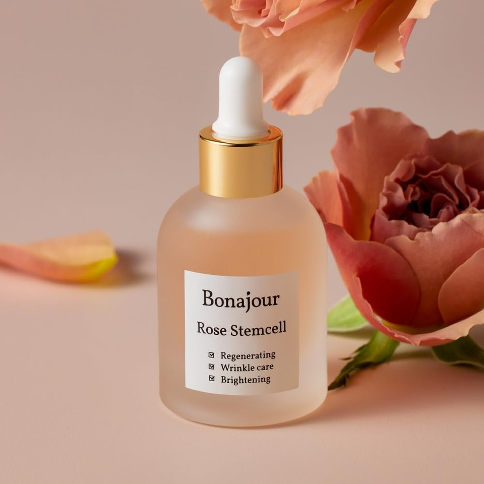 [Bonajour] Vegan Beauty Rose Stem Cell Ampoule - Best Face Anti-Wrinkle & Aging, Brightening Care/Total Care Serum 1.0 Fl. Oz