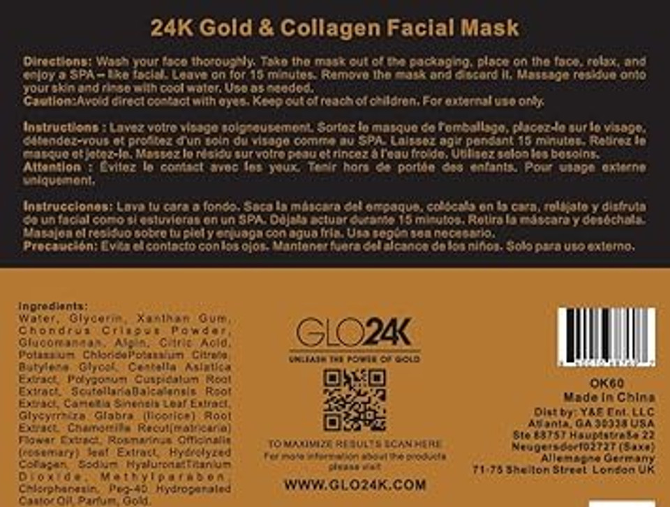 24K Gold And Collagen Facial Mask A Potent Hydrating, Nourishing, And Recharging 24K Gold And Collagen Facial Mask