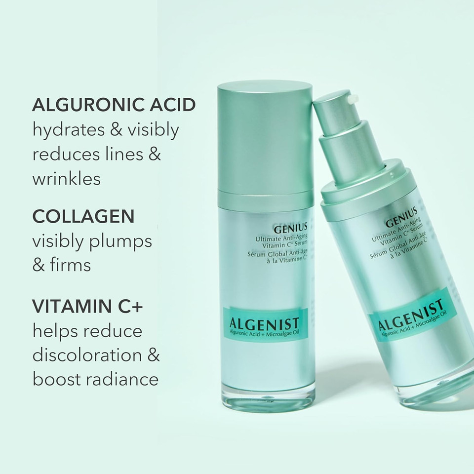 Algenist Genius Ultimate Anti-Aging Vitamin C+ Serum - Vegan Brightening Serum With Alguronic Acid & Microalgae Oil - Non-Comedogenic & Hypoallergenic Skincare