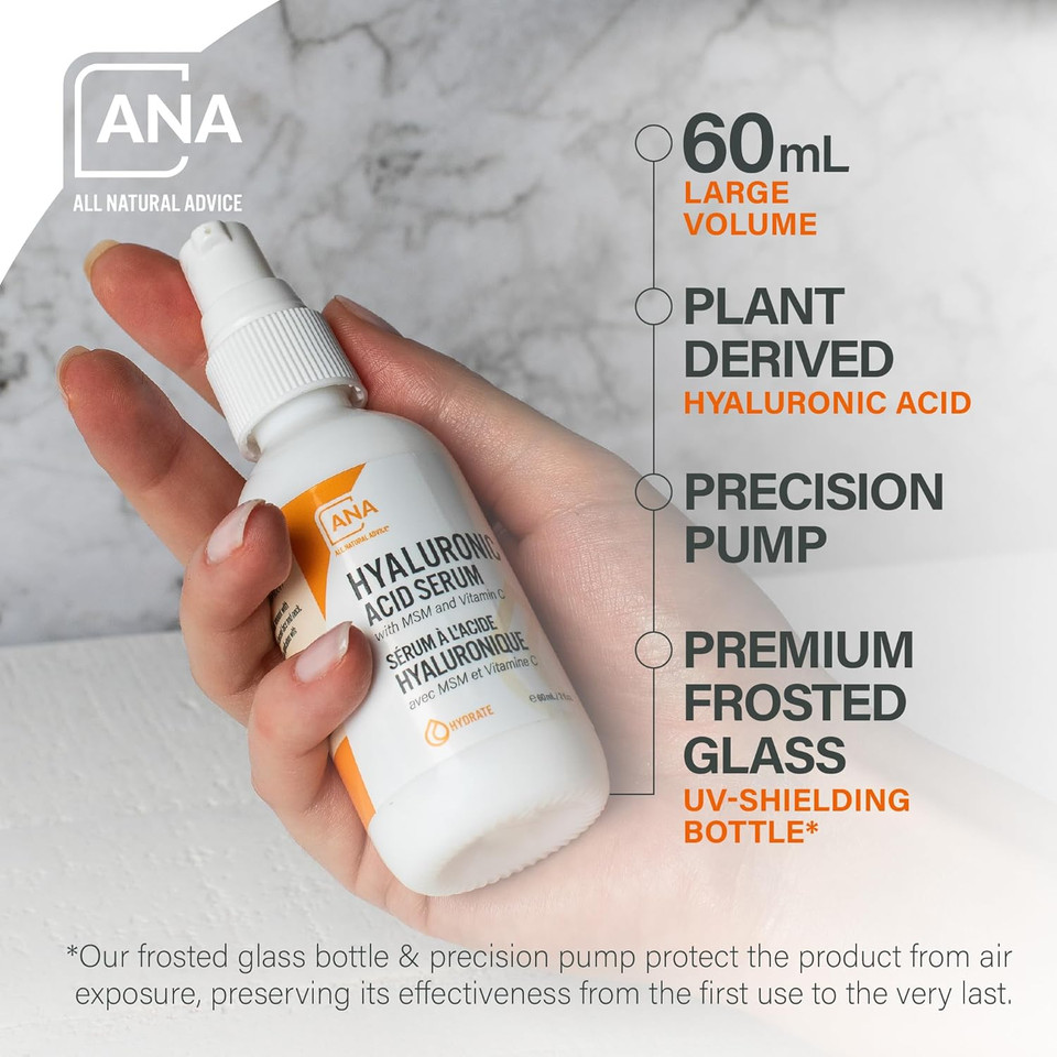 All Natural Advice Hyaluronic Acid Serum For Face 60 Ml | With Organic Botanicals, Msm, Vitamin C & Aloe | Hydrating Serum With Airless Bottle & Precision Pump | Canadian Skin Care