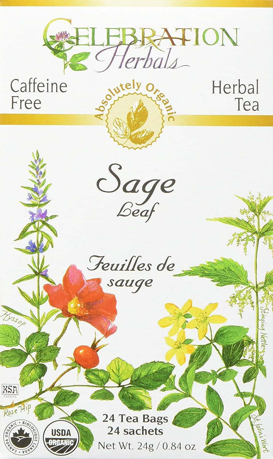Celebration Herbals Organic Sage Leaf Caffeine Free 2 Pack -- 48 Herbal Tea Bags
