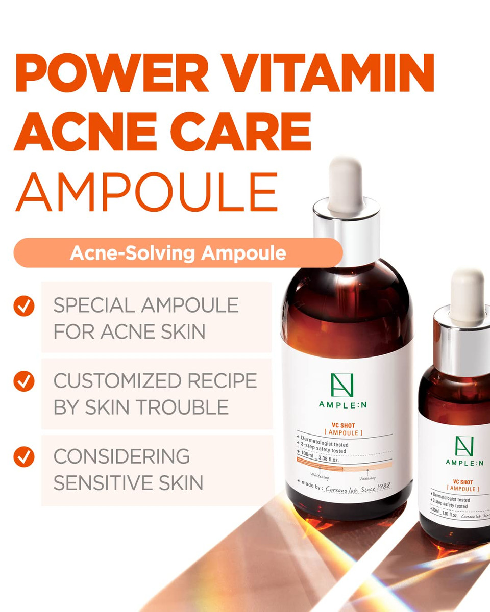 Ample:N Vc Shot Serum - Korean Anti-Aging Face Serum With Vitamin C  Evens Pigmentation And Aging Spots - Vitamin C To Clear Skin Of Sun Damage And Reduce Wrinkles, 3.38 Fl.Oz