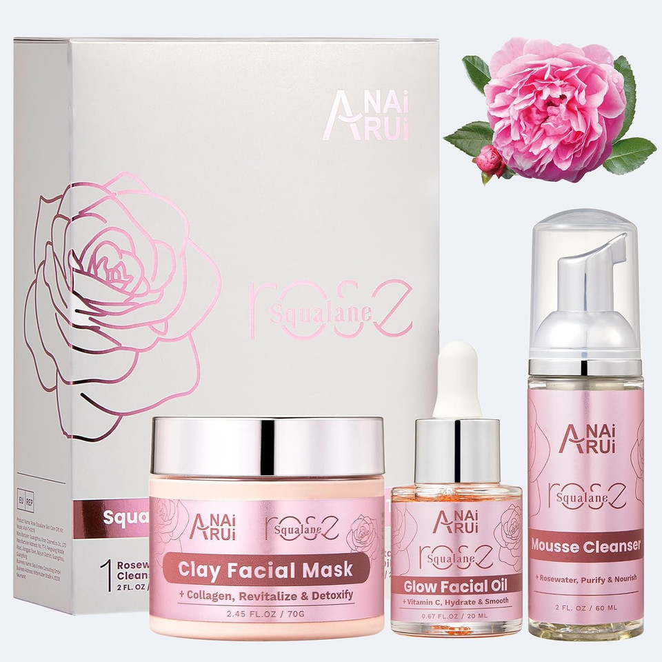 Anairui Rose Skincare Gift Set, Mother'S Day Gift For Women, Facial Skincare Kit For Women, Rose & Squalane Face Wash And Moisturizer Set With Clay Mask, Face Cleanser And Facial Oil, Purify, Hydrate Anairui Rose Skincare Gift Set, Mother'S Day Gift For Women, Facial Skincare Kit For Women, Rose & Squalane Face Wash And Moisturizer Set With Clay Mask, Face Cleanser And Facial Oil, Purify, Hydrate