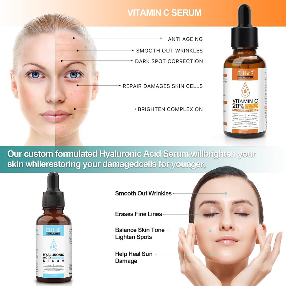 Anti Aging Vitamin C Serum Hyaluronic Acid Serum Set - With Hyaluronic Acid, Skin Care Set Boost Skin Collagen,Hydrate & Plump Skin, Anti Aging & Wrinkle Facial Serum Anti Aging Vitamin C Serum Hyaluronic Acid Serum Set - With Hyaluronic Acid, Skin Care Set Boost Skin Collagen,Hydrate & Plump Skin, Anti Aging & Wrinkle Facial Serum