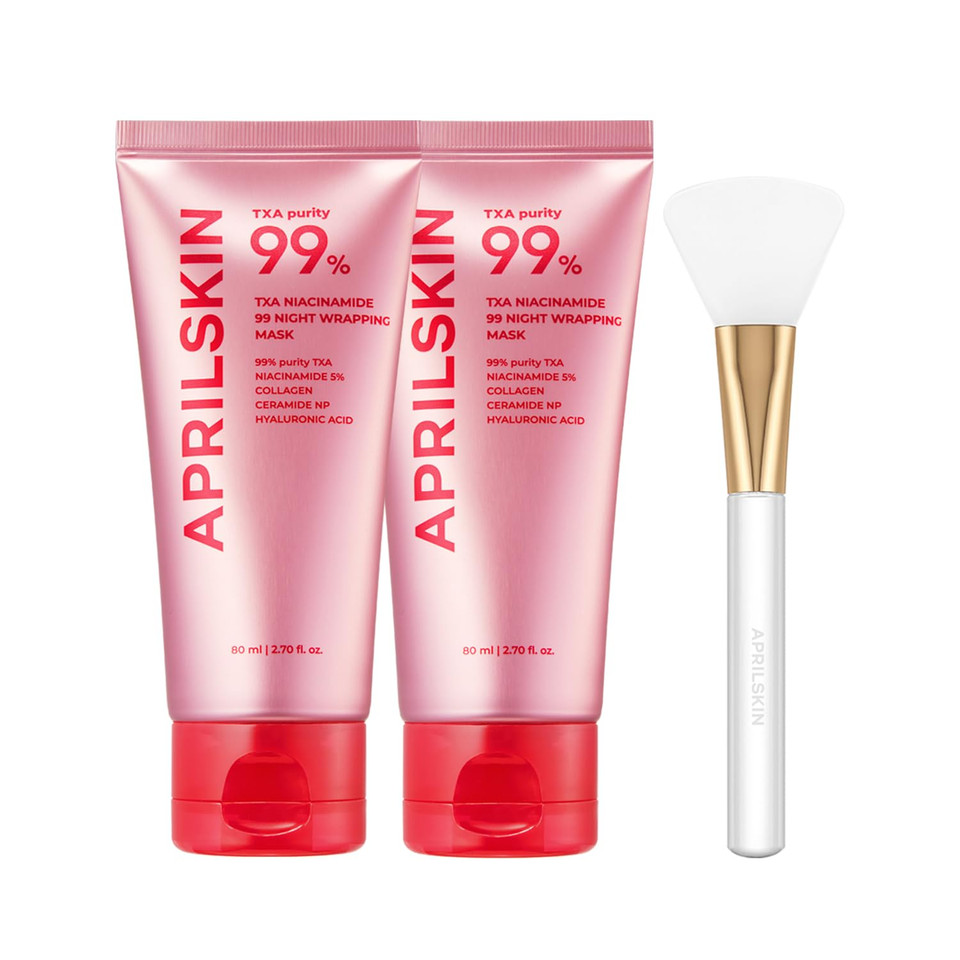 Aprilskin Txa Wrapping Mask Duo With Jelly Brush: Txa Niacinamide 99 Overnight Wrapping Mask Duo And Jelly Brush