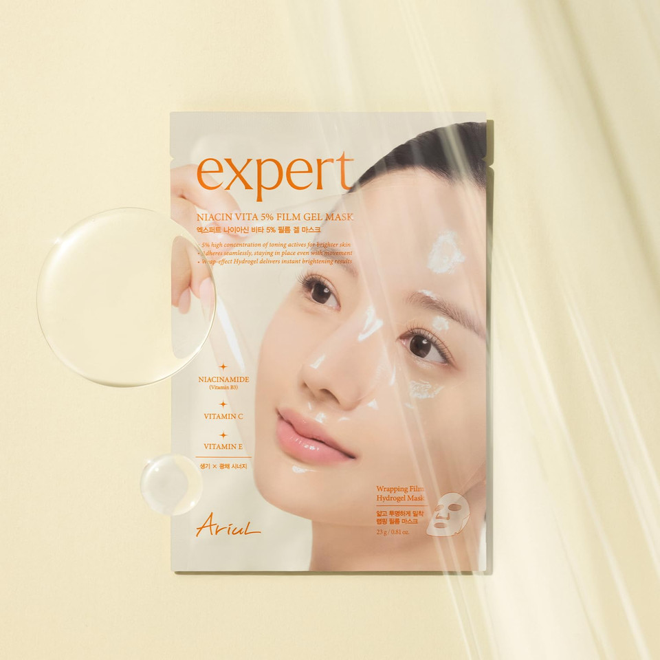 Ariul Expert Niacin Vita 5% Film Gel Mask, Face Mask, Niacinamide Serum, Korean Skin Care, 4 Masks, 23Ml / 0.81 Fl. Oz, Each